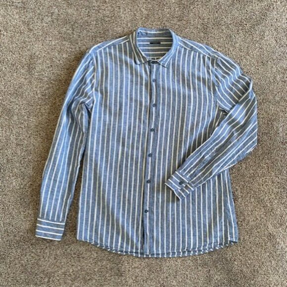 INTIMISSIMI Uomo Blue Striped Linen/Cotton Button Up Shirt XL - Picture 7 of 15
